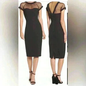 Maggy London Illusion Yoke Crepe Cocktail Dress Size 4